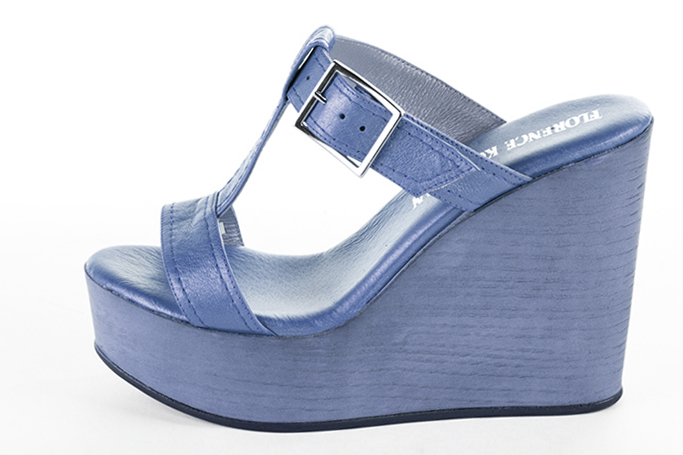 Prussian blue women's fully open mule sandals.. Profile view - Florence KOOIJMAN